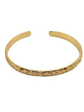 Floral Engraved Gold-Tone Open Cuff Bracelet cottage boho fairy womens Jewelry